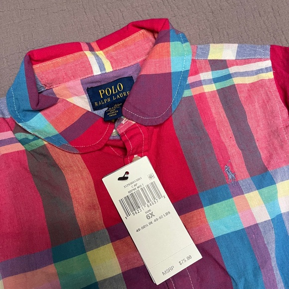 NWT Polo by Ralph Lauren Little Girls Cotton Madras Shirtdress, Size 6x - Picture 2 of 3
